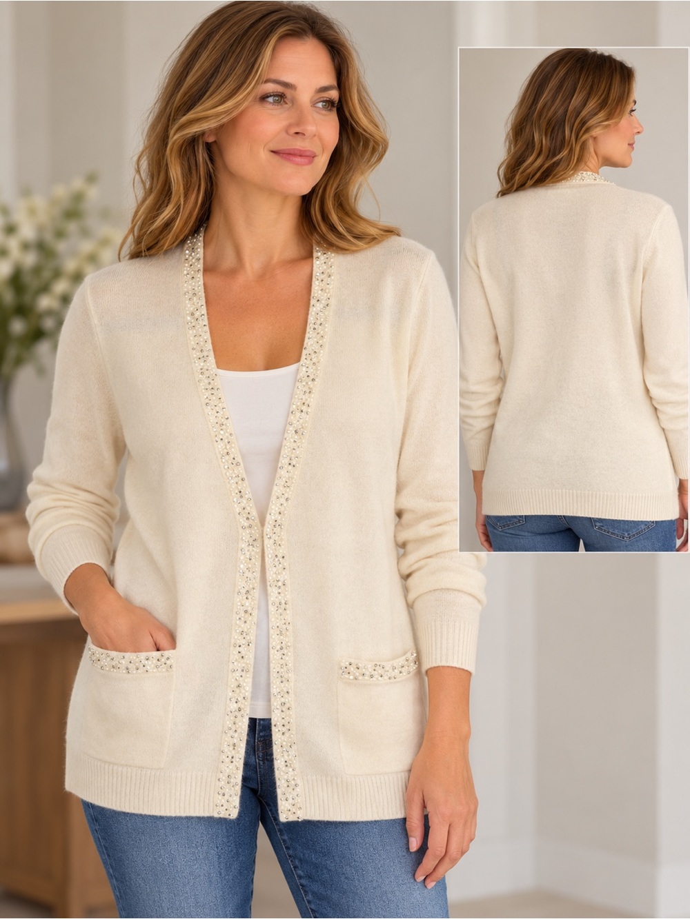 Talbots Luxury Lambswool & Angora Embellished Cardigan